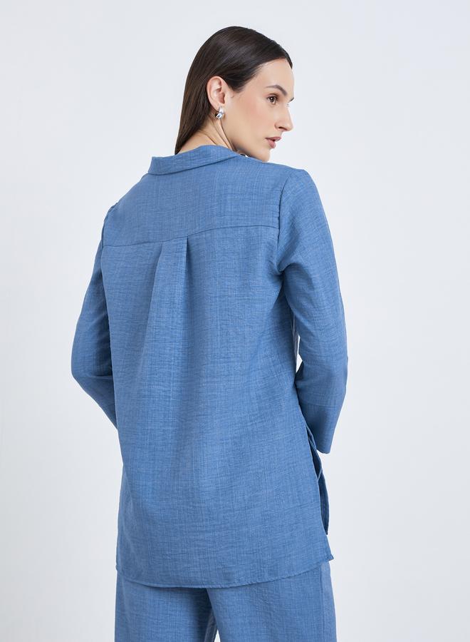 Styli Women Blue Longline Shirt with 3/4 Sleeve - Image 4